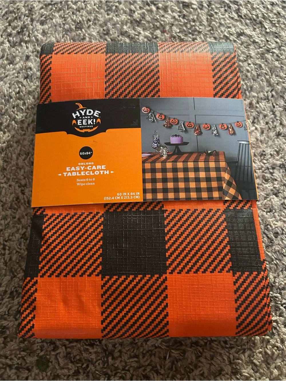 Orange and Black Plaid Easy-Care Tablecloth